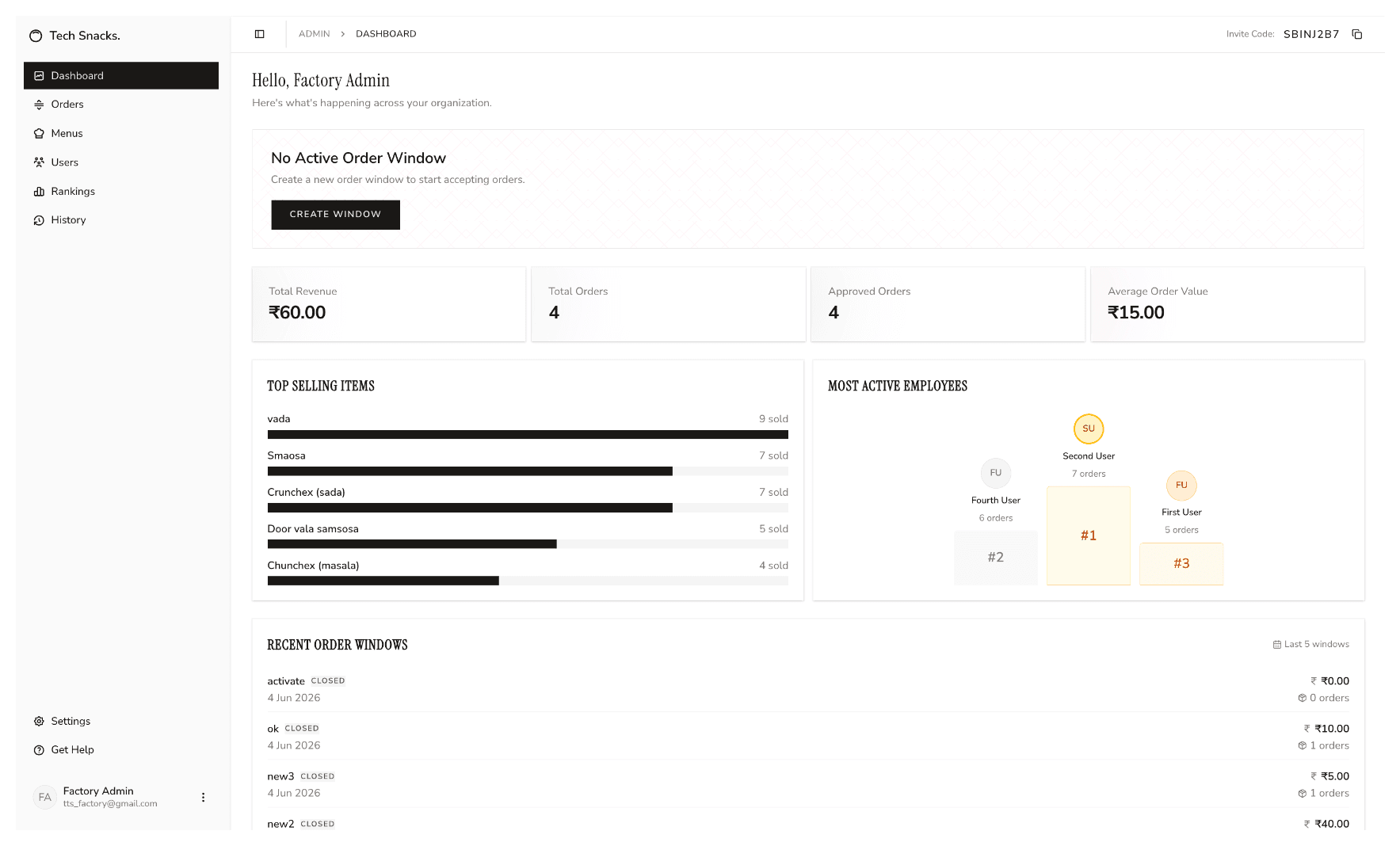 SnackDesk Dashboard